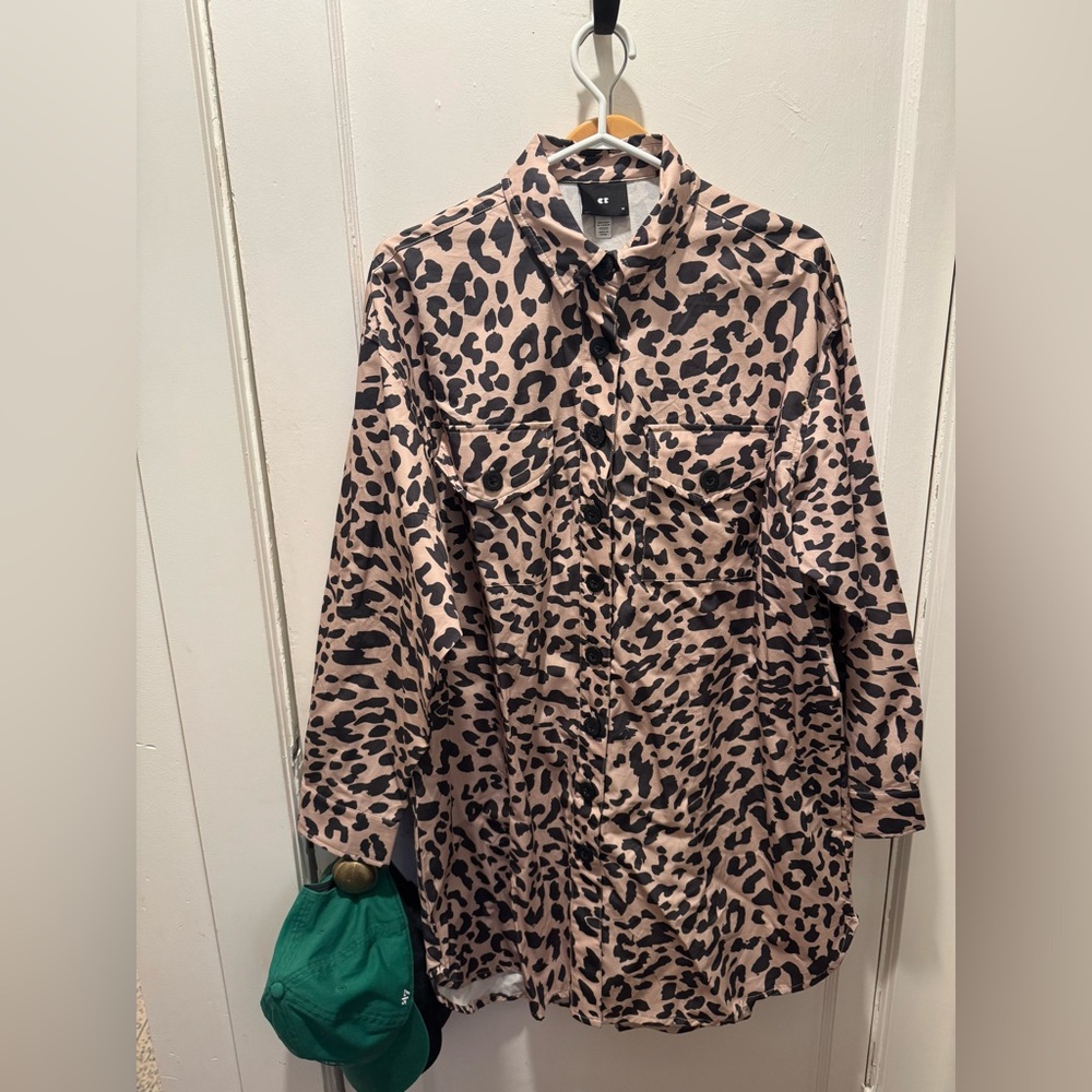 Lazy Oaf Leopard Print Button-Up Shirt Dress